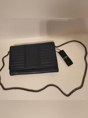 Botkier Navy Blue   Quilted Leather Crossbody with Chain Strap
